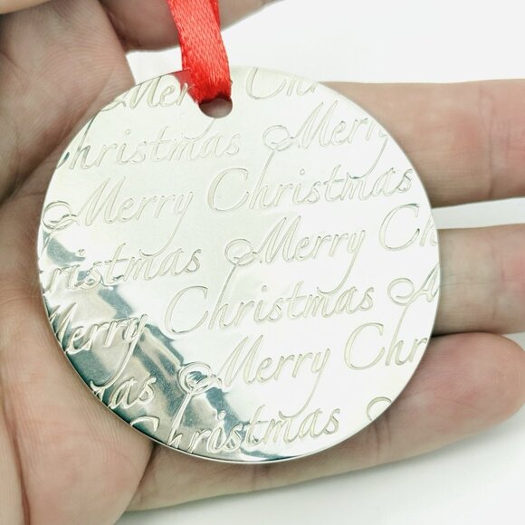 Tiffany Merry Christmas Round Wavy Holiday Ornament in Sterling Silver - Picture 3 of 6